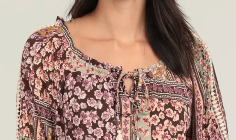 Patchwork Prairie Bell Sleeve PURPLE