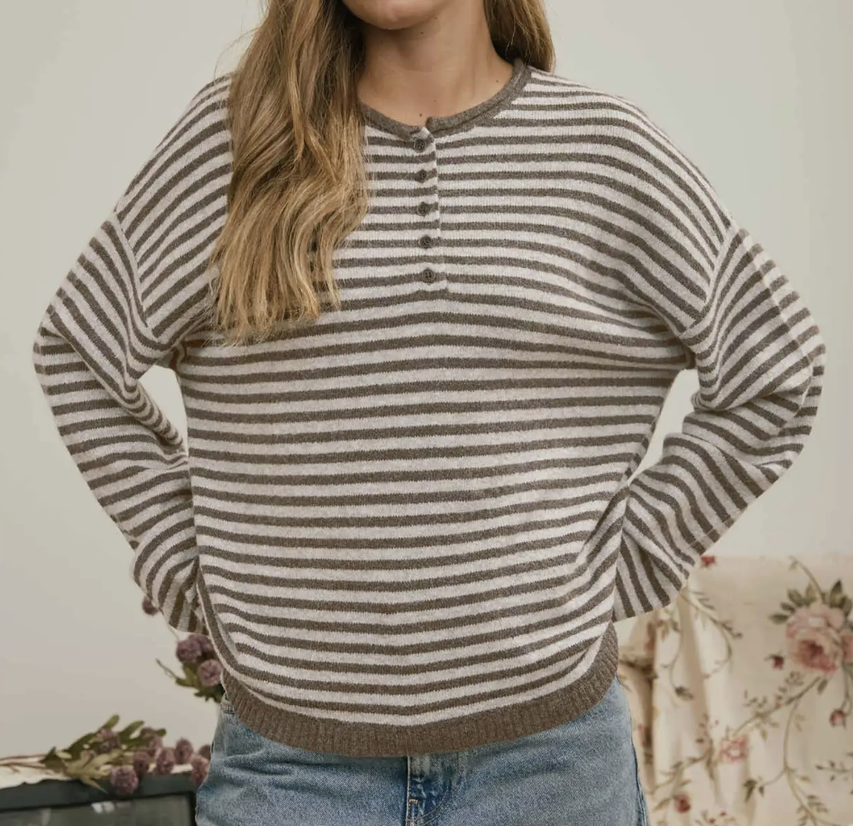 Lennox Stripe Henley COCOA