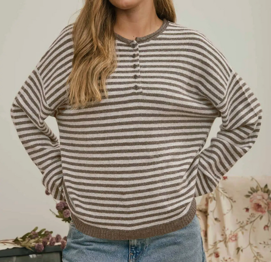 Lennox Stripe Henley COCOA