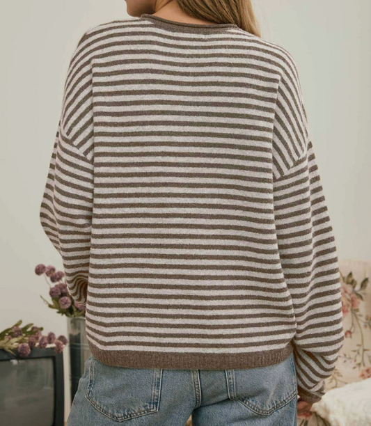 Lennox Stripe Henley COCOA