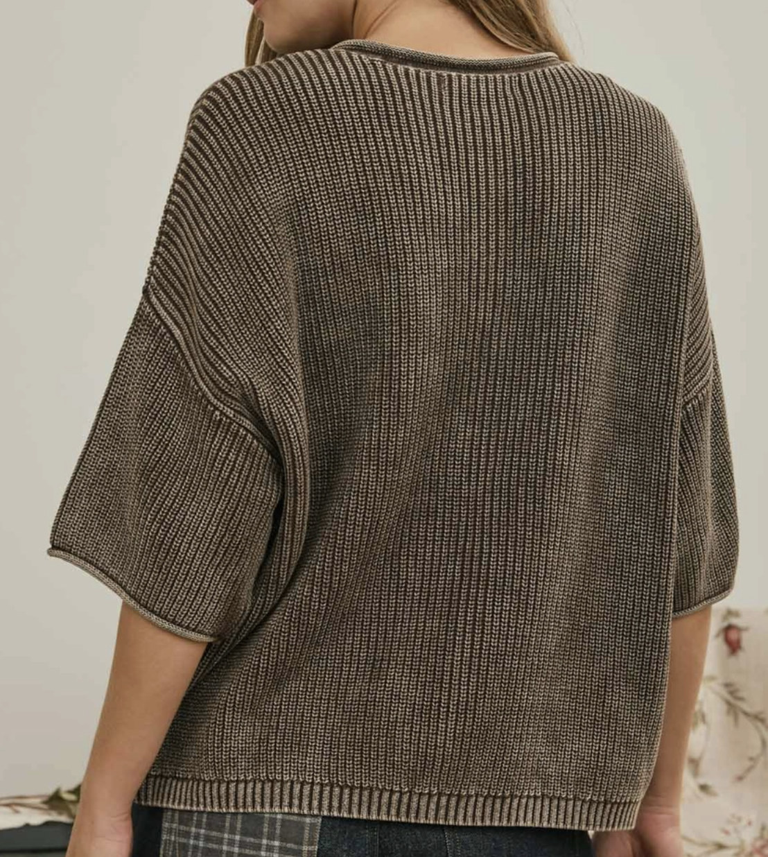 Vintage Wash Cardi Sweater CHOCOLATE