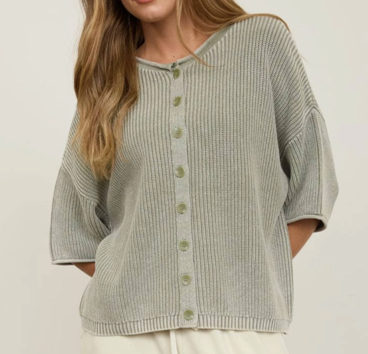 Vintage Wash Cardi Sweater OLIVE