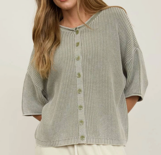 Vintage Wash Cardi Sweater OLIVE
