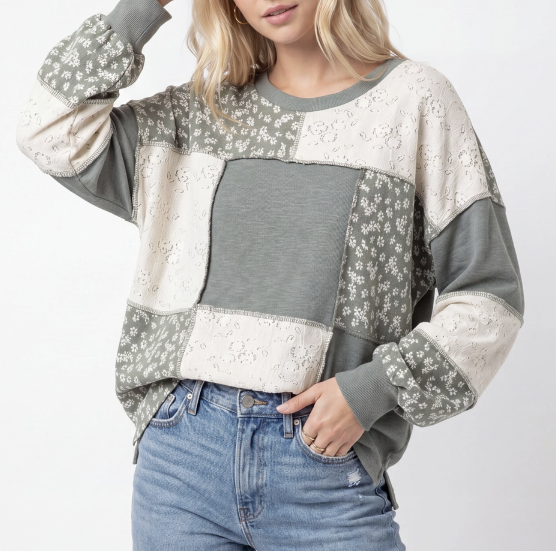 Perfectly Patched Pullover SAGE