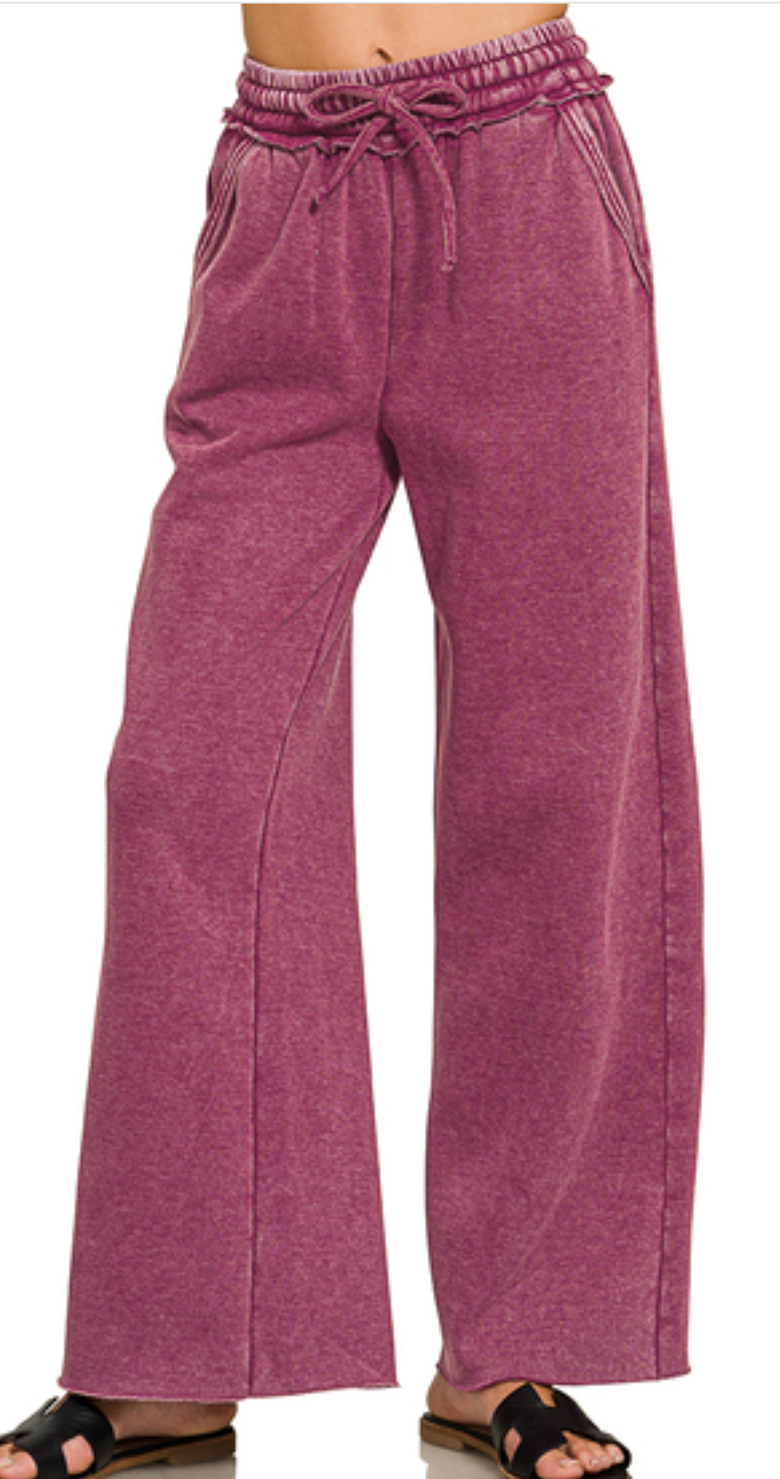 Acid Wash Palazzo Pants 30" WINE