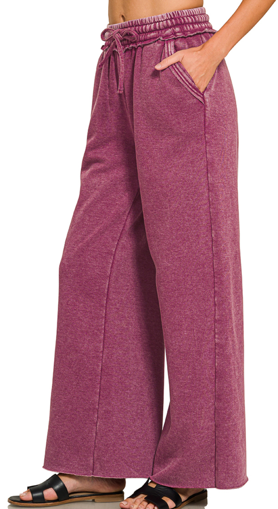Acid Wash Palazzo Pants 30" WINE