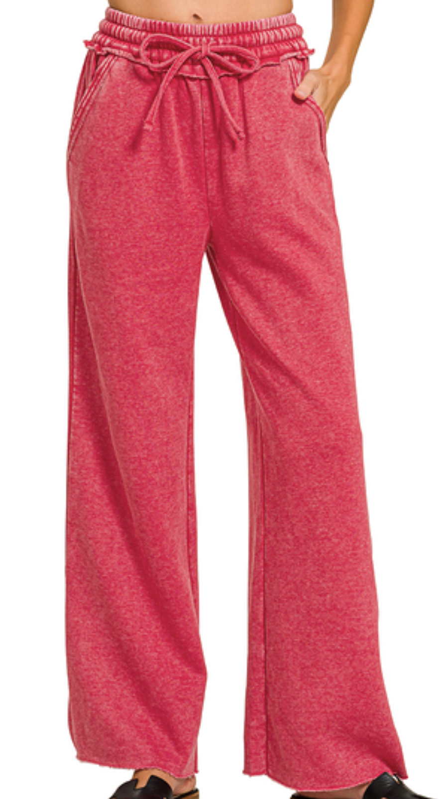 Acid Wash Palazzo Pants 30" RED