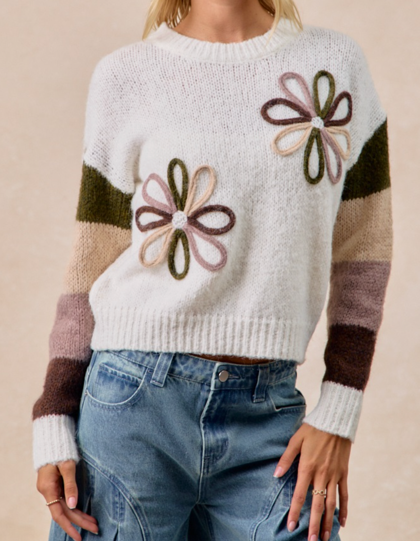 Petals & Stripes Sweater IVORY