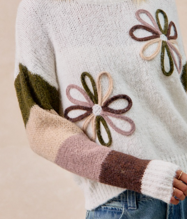 Petals & Stripes Sweater IVORY