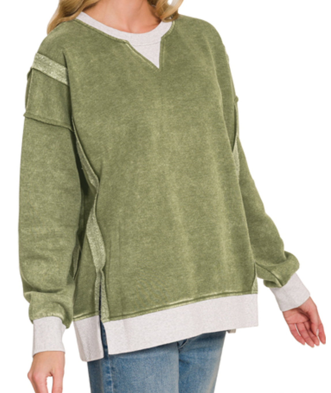 Worn In & Acid Wash Sweatshirt OLIVE
