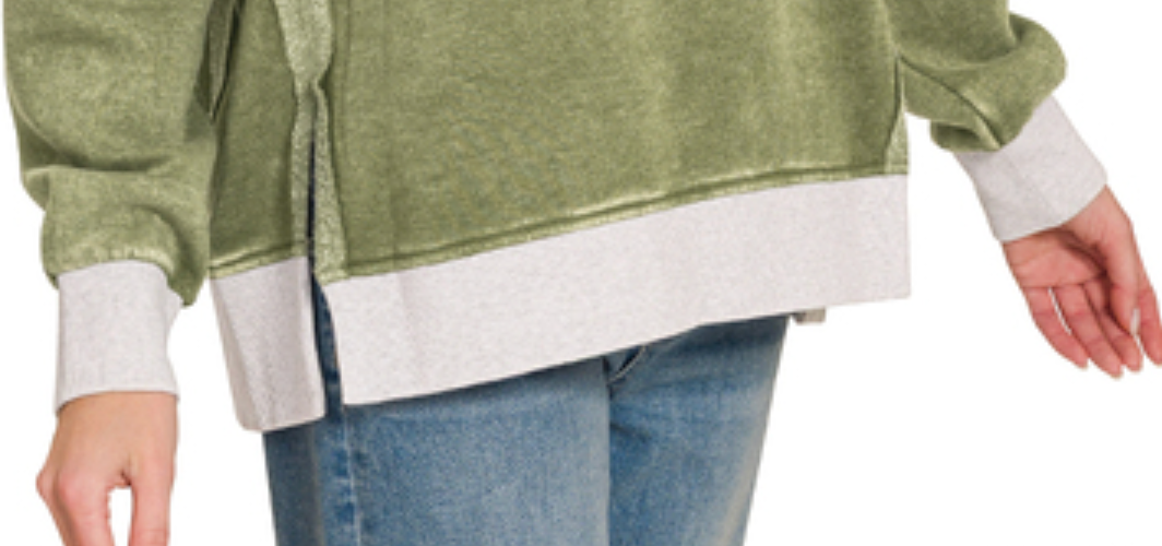 Worn In & Acid Wash Sweatshirt OLIVE
