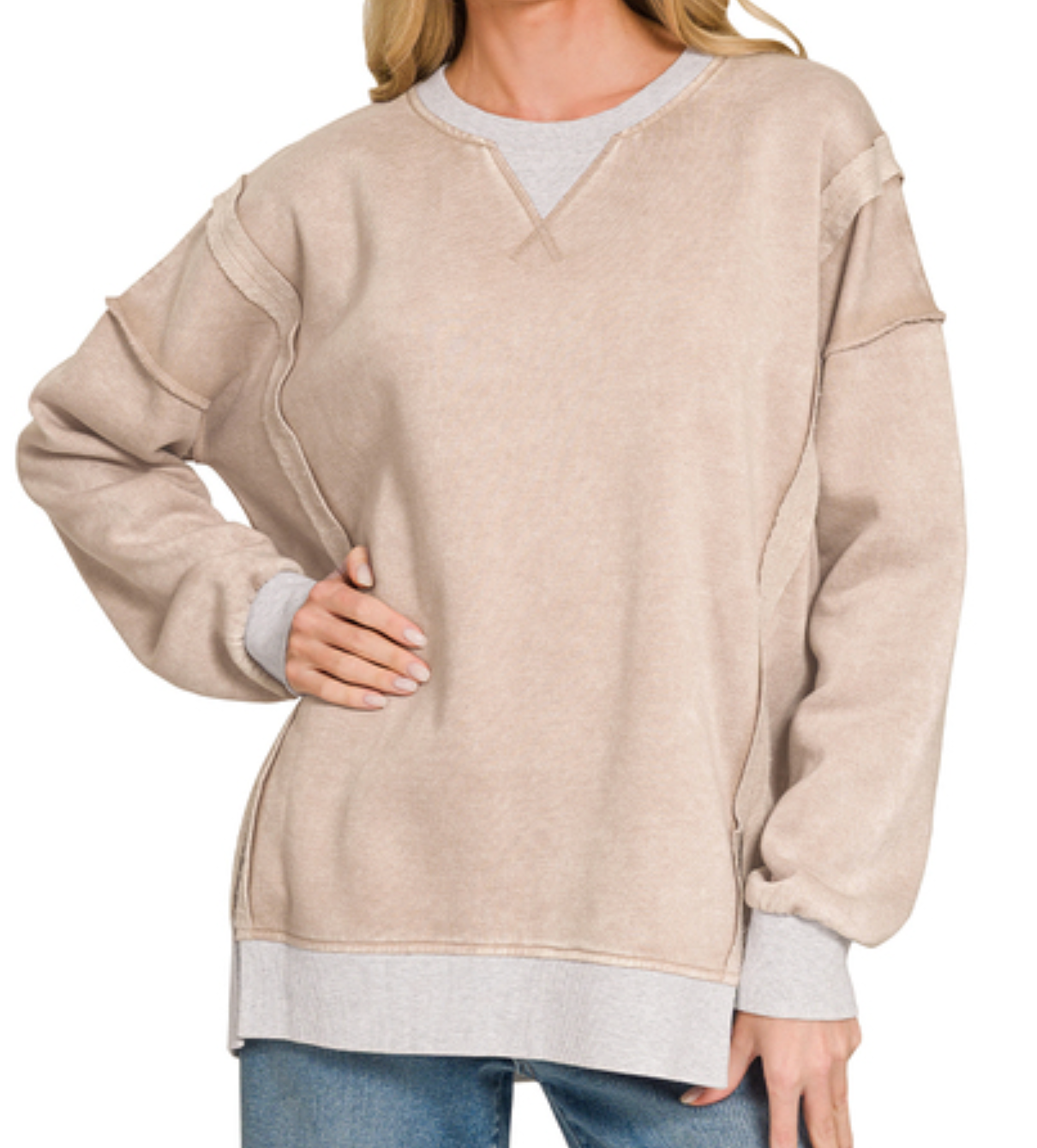 Worn In & Acid Wash Sweatshirt MOCHA
