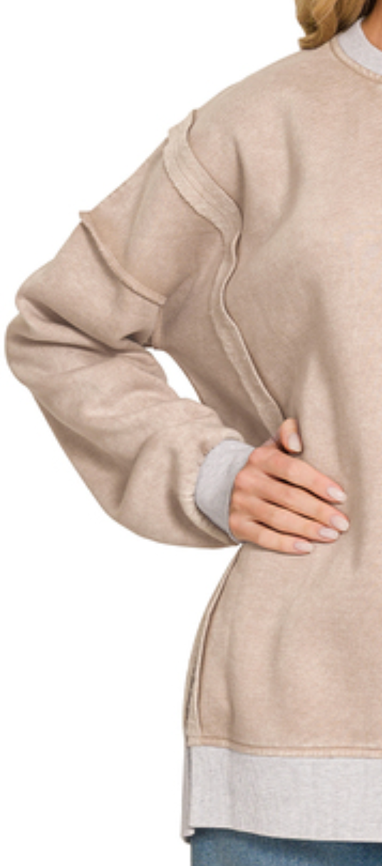 Worn In & Acid Wash Sweatshirt MOCHA