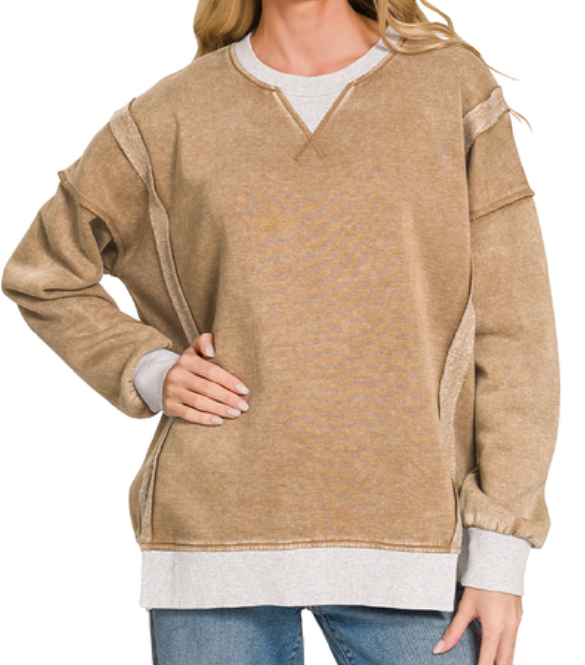 Worn In & Acid Wash Sweatshirt CAMEL