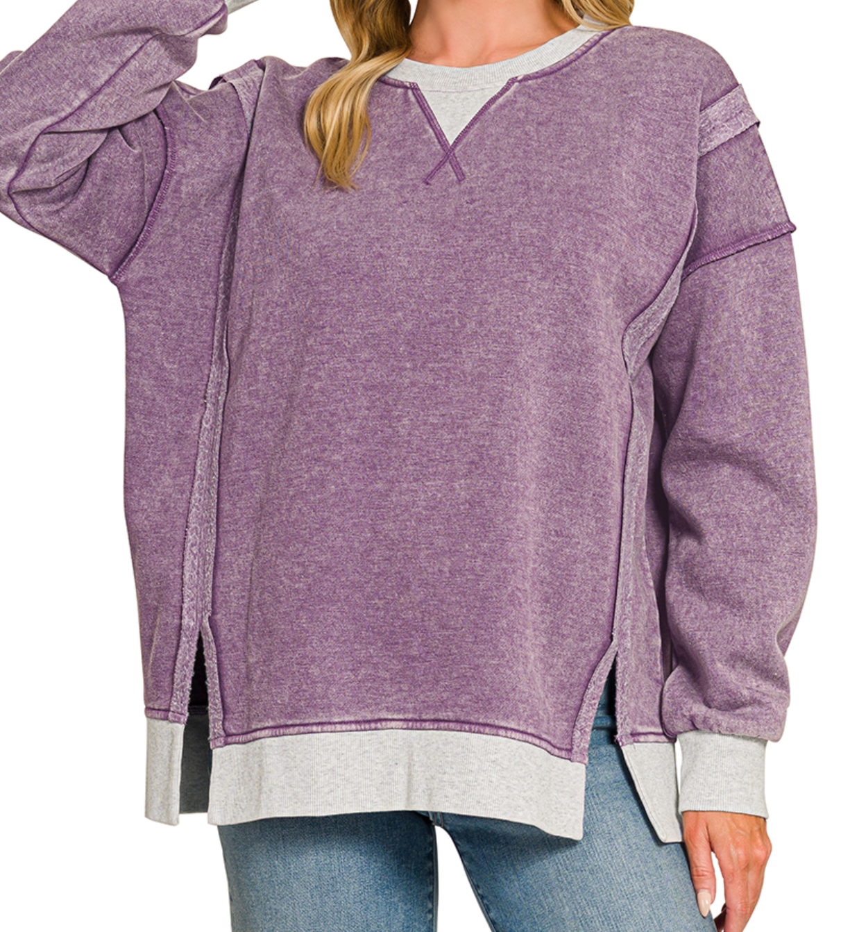 Worn In & Acid Wash Sweatshirt EGGPLANT