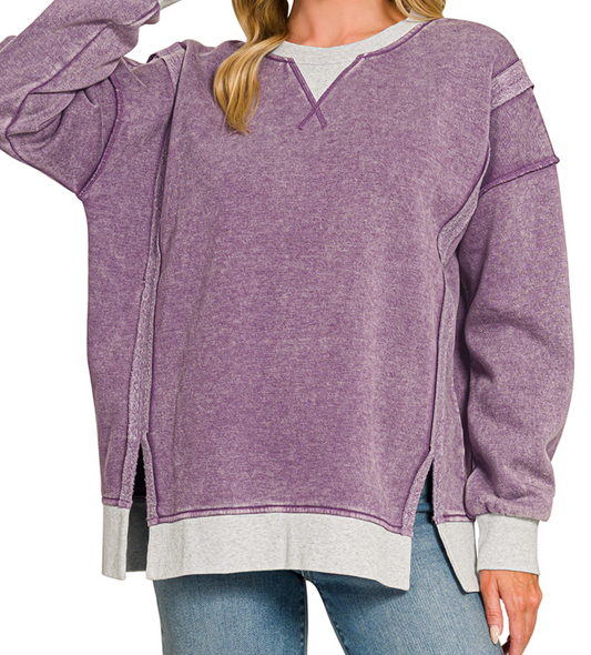 Worn In & Acid Wash Sweatshirt EGGPLANT