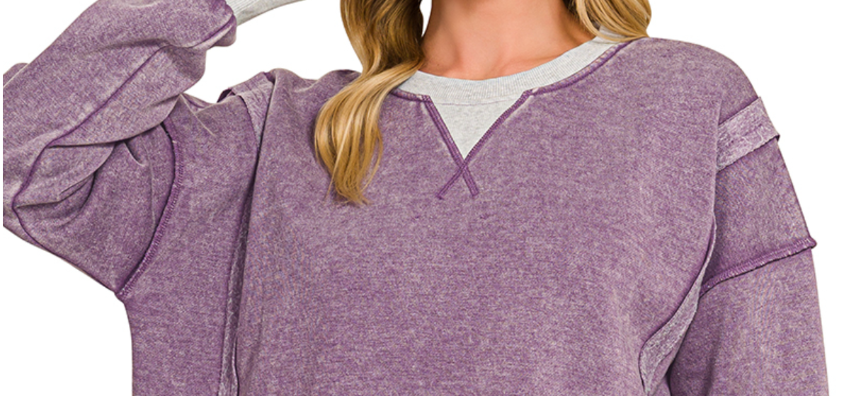 Worn In & Acid Wash Sweatshirt EGGPLANT