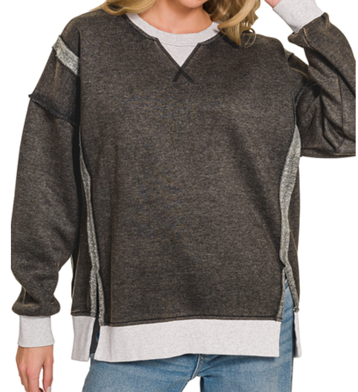 Worn In & Acid Wash Sweatshirt BLACK