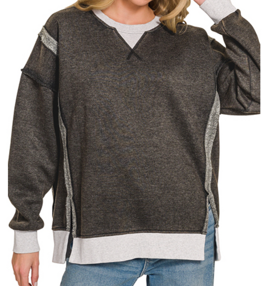 Worn In & Acid Wash Sweatshirt BLACK