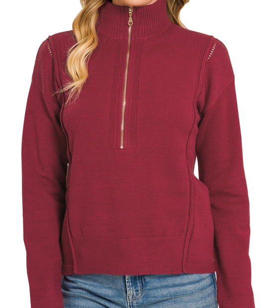 Cozy & Collected Half Zip BURGUNDY