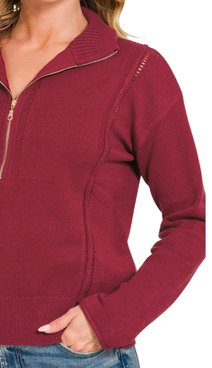Cozy & Collected Half Zip BURGUNDY