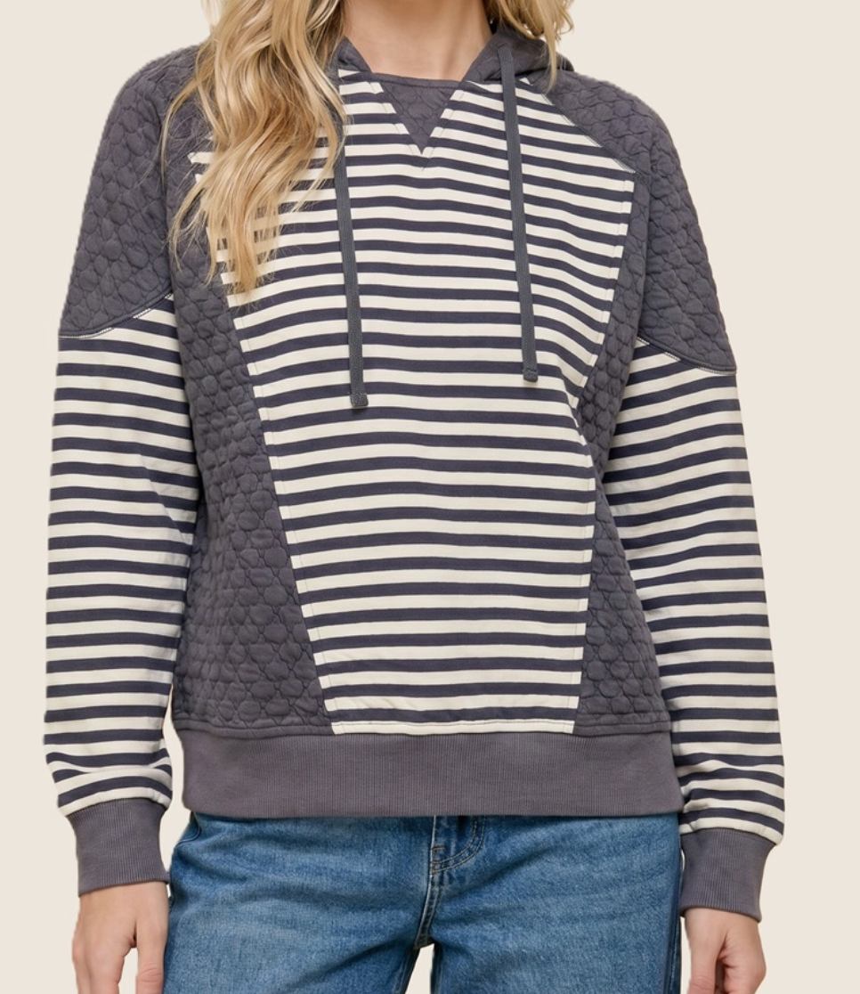 Mixed Signals Quilted Hoodie CHARCOAL