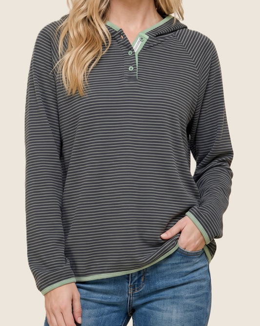 Fine Line Striped Hoodie SAGE
