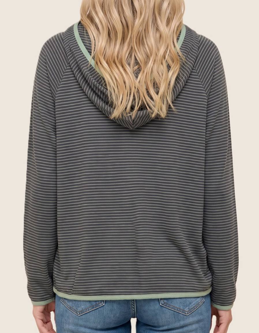 Fine Line Striped Hoodie SAGE