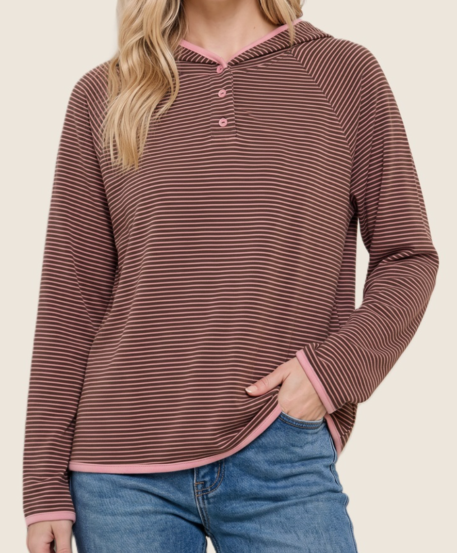 Fine Line Striped Hoodie BLUSH