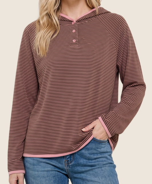 Fine Line Striped Hoodie BLUSH