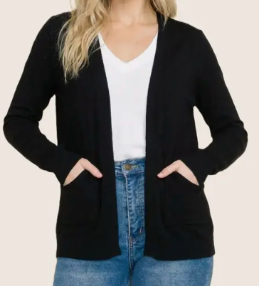 Essential Pocketed Cardigan BLACK