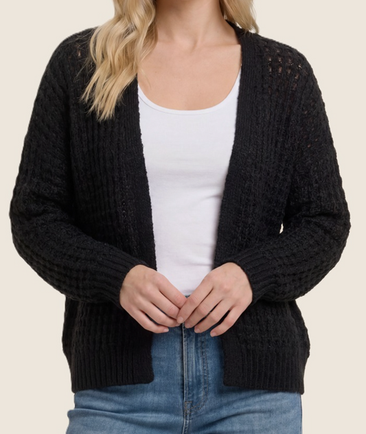 Simply Waffled Cardigan BLACK
