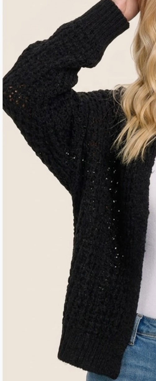 Simply Waffled Cardigan BLACK