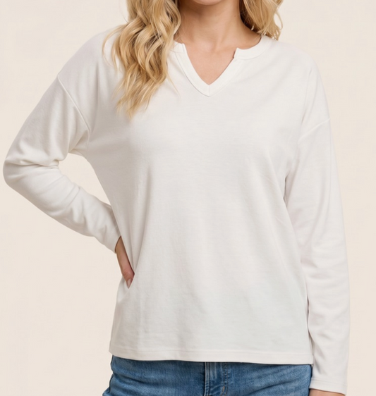 Cozy Brushed Split Neck Top IVORY