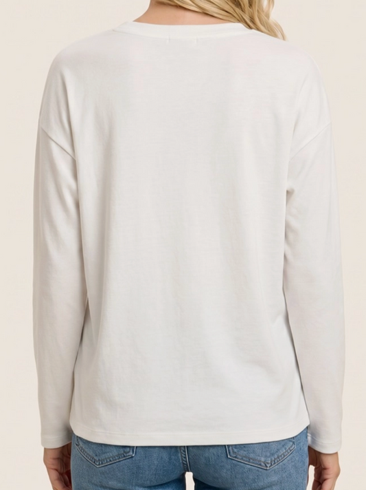 Cozy Brushed Split Neck Top IVORY