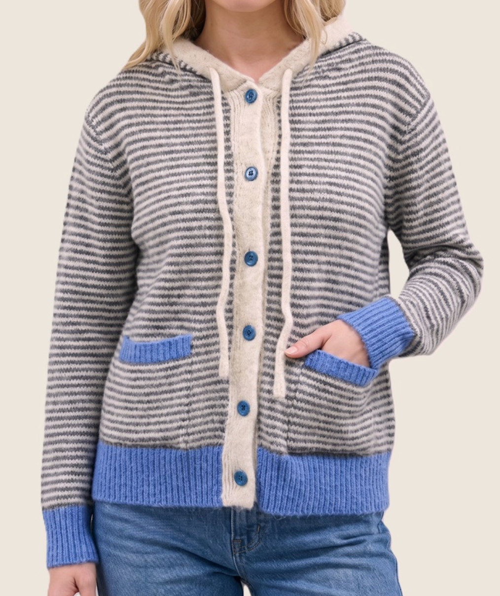 Blue Skies Striped Hoodie Cardigan