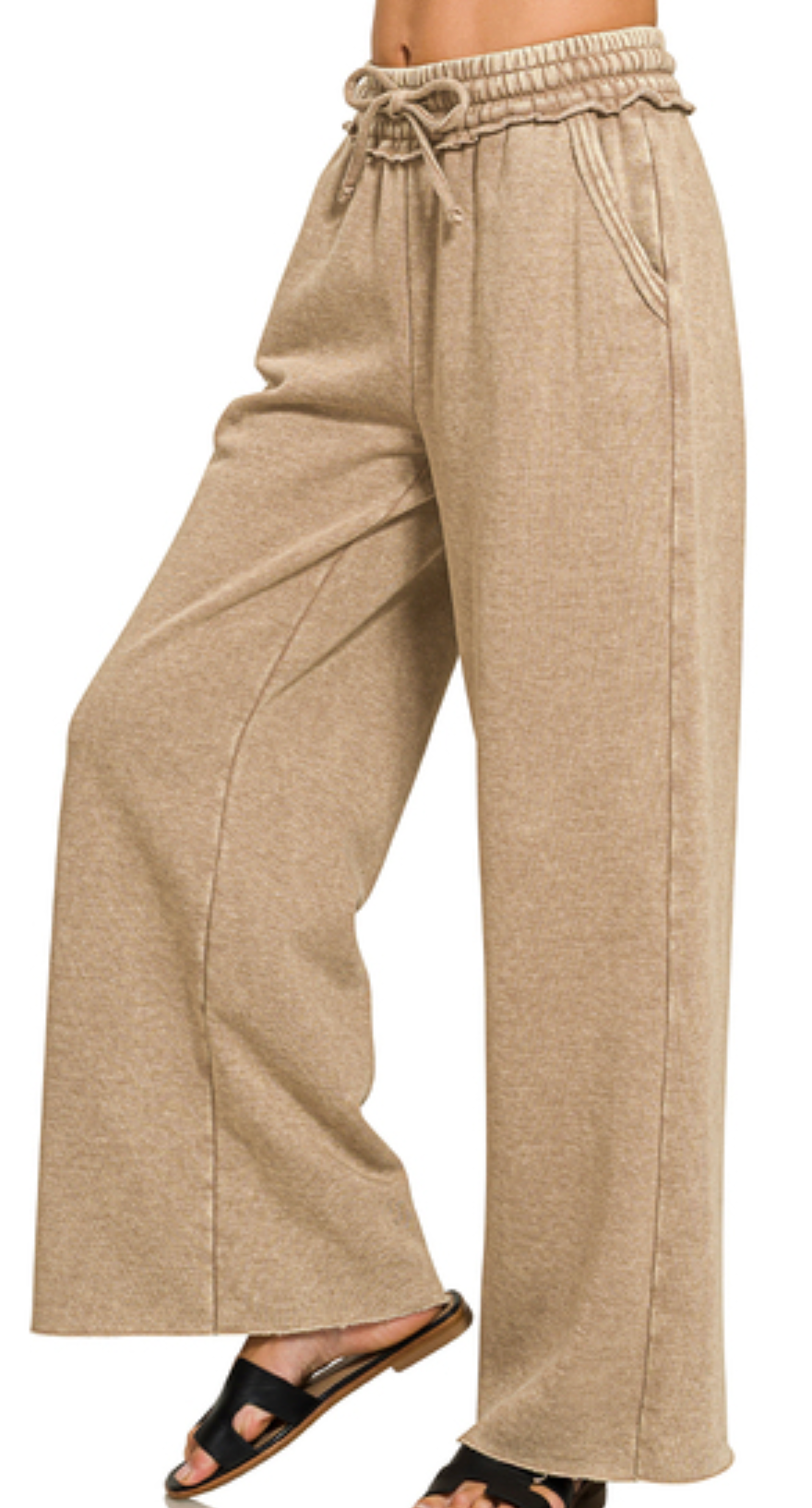 Acid Wash Palazzo Pants 30" COCOA