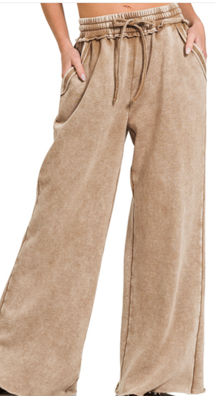 Acid Wash Palazzo Pants 30" DEEP CAMEL