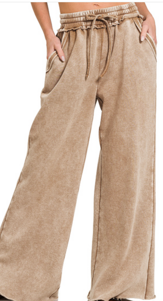 Acid Wash Palazzo Pants 30" DEEP CAMEL