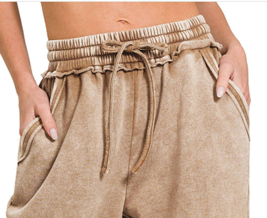 Acid Wash Palazzo Pants 30" DEEP CAMEL