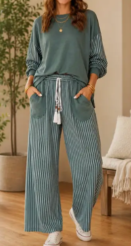 Take It Easy Striped Set VINTAGE TEAL