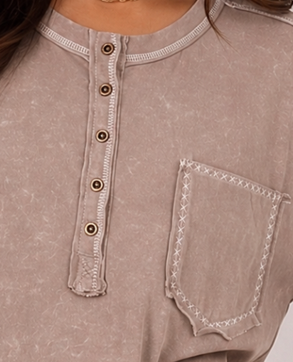Mineral Washed Henley Top MOCHA