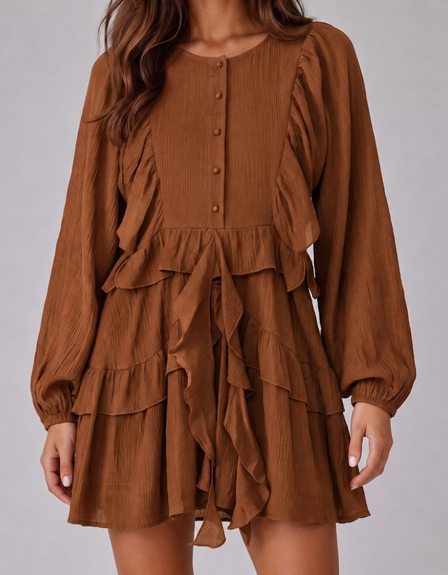 Autumn Romance Ruffle Dress CINNAMON