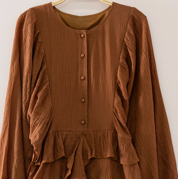 Autumn Romance Ruffle Dress CINNAMON