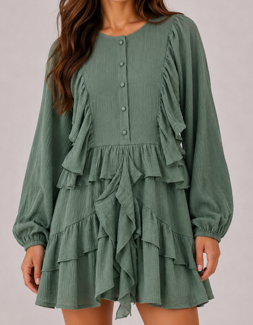 Autumn Romance Ruffle Dress SAGE