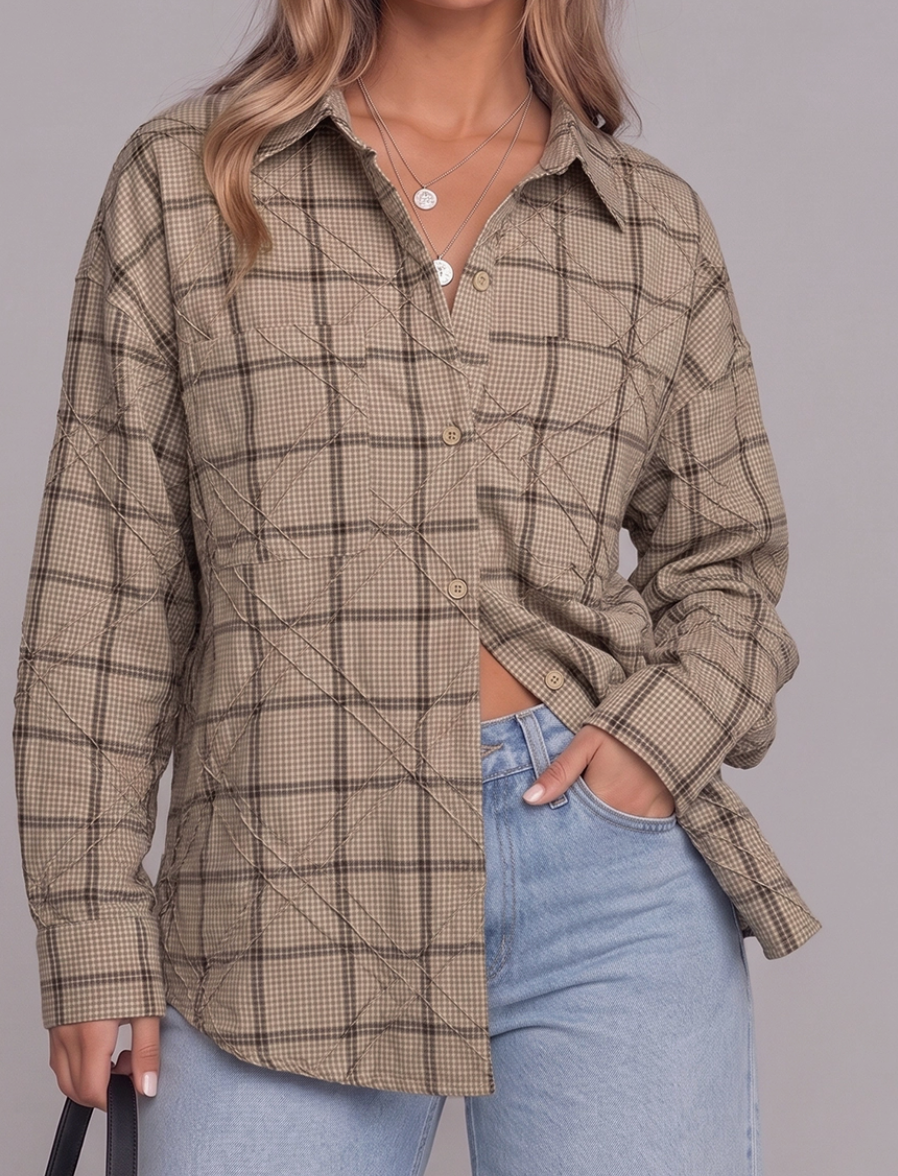 Autumn Quilted Plaid Top TAUPE