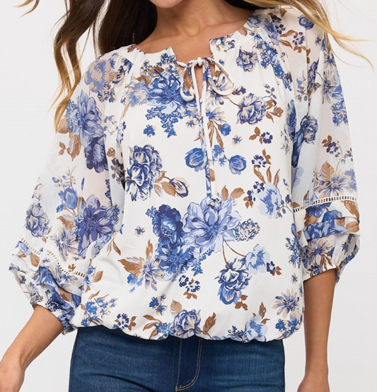 Forget Me Not Floral Blouse BLUE