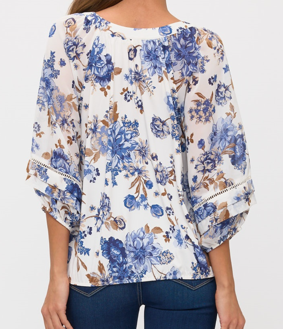 Forget Me Not Floral Blouse BLUE
