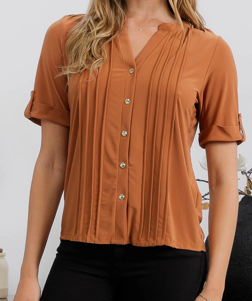 Polished in Pleats Button Blouse GINGER