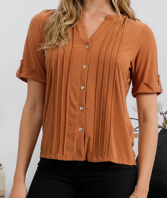 Polished in Pleats Button Blouse GINGER